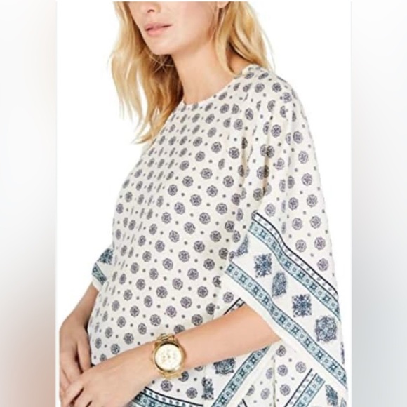 Michael Kors Blue and White Blouse with Dolman Sleeves - Picture 3 of 7
